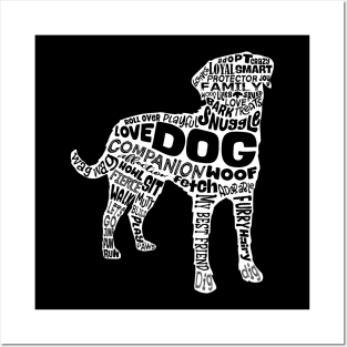 Dog Silhouette Word Cloud (White) Posters and Art